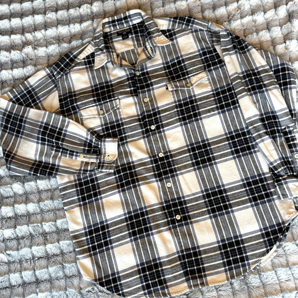 Polo Jeans Co. Ralph Lauren Men’s L Flannel Button Up Ivory Blue